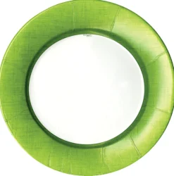 Caspari Christmas Plates|Tailgates|Linen Border Paper Dinner Plates in Moss Green - 8 Per Package