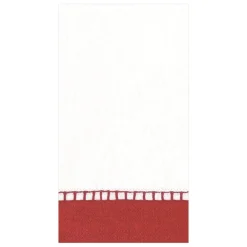 Caspari Christmas Napkins|Tailgates|Linen Border Paper Guest Towel Napkins in Red - 15 Per Package