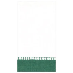 Caspari Christmas Napkins|Tailgates|Linen Border Paper Guest Towel Napkins in Emerald - 15 Per Package