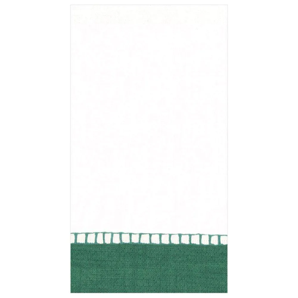 Caspari Christmas Napkins|Tailgates|Linen Border Paper Guest Towel Napkins in Emerald - 15 Per Package