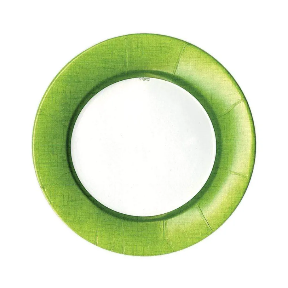 Caspari Christmas Plates|Tailgates|Linen Border Paper Salad & Dessert Plates in Moss Green - 8 Per Package