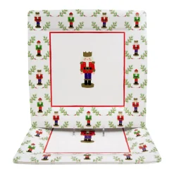 Caspari Christmas Plates|Paper Dinner Plates|Little Nutcracker Sq Dinner Plates - 8 Per Package