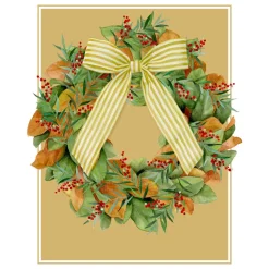 Caspari Christmas And Holiday Cards|Boxed Holiday Cards|Magnolia Wreath With Striped Bow Large Boxed Christmas Cards - includes 15 Boxed Christmas Cards & Envelopes