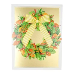 Caspari Christmas And Holiday Cards|Boxed Holiday Cards|Magnolia Wreath With Striped Bow Large Boxed Christmas Cards - includes 15 Boxed Christmas Cards & Envelopes