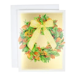 Caspari Christmas And Holiday Cards|Boxed Holiday Cards|Magnolia Wreath With Striped Bow Large Boxed Christmas Cards - includes 15 Boxed Christmas Cards & Envelopes