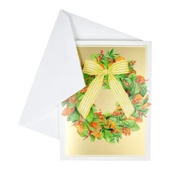 Caspari Christmas And Holiday Cards|Boxed Holiday Cards|Magnolia Wreath With Striped Bow Large Boxed Christmas Cards - includes 15 Boxed Christmas Cards & Envelopes