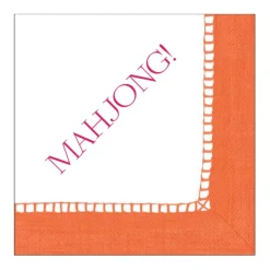 Caspari Paper Cocktail Napkins|Mahjong|Mahjong! Paper Cocktail Napkins - Linen Border in Coral