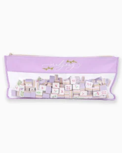 Oh My Mahjong Goldie|Citrus Songbird|Mahjong Tile Storage Bag - Lilac Script Mahjong