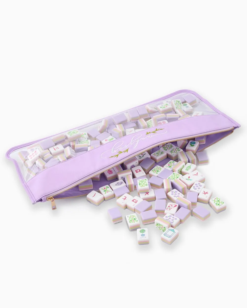 Oh My Mahjong Goldie|Citrus Songbird|Mahjong Tile Storage Bag - Lilac Script Mahjong
