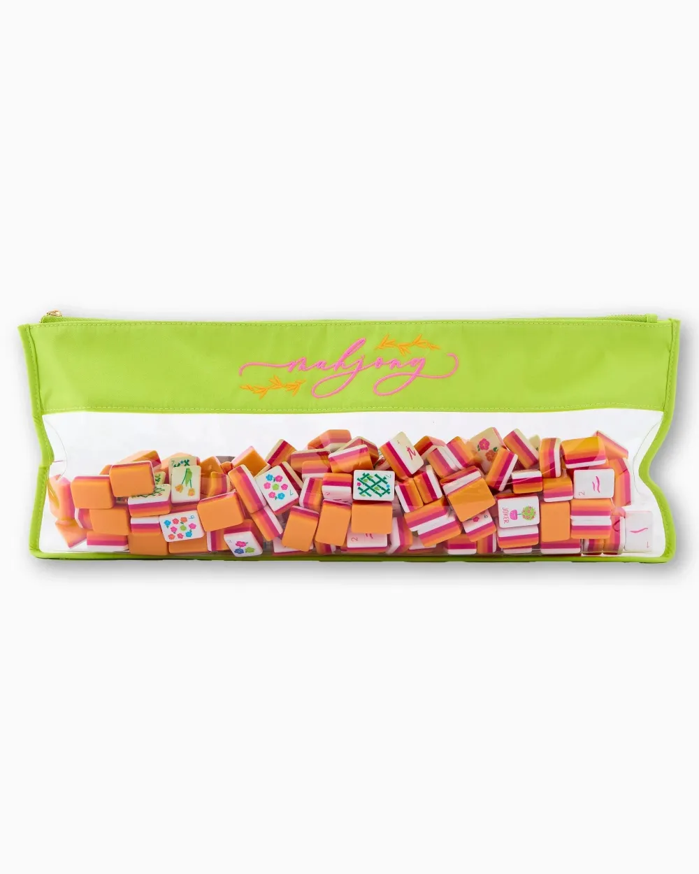 Oh My Mahjong Darjeeling|Citrus Songbird|Mahjong Tile Storage Bag - Chartreuse Script Mahjong