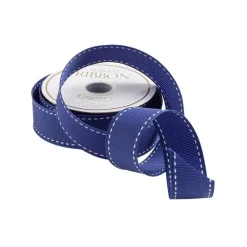 Caspari Ribbons & Bows|Marine Blue & White Grosgrain Wired Ribbon - 9 Yard Spool