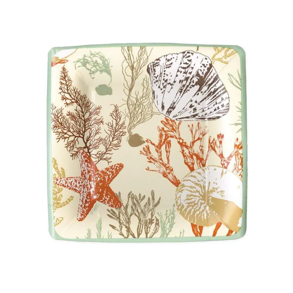 Caspari Paper Salad And Dessert Plates|Marine Study Paper Salad & Dessert Plates in Ivory - 8 Per Package