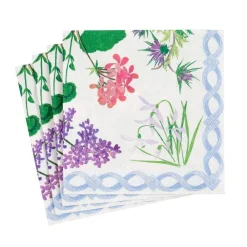 Caspari Boxed Cocktail Napkins|Mary Delany Flower Mosaics Boxed Paper Cocktail Napkins in White - 40 Per Box