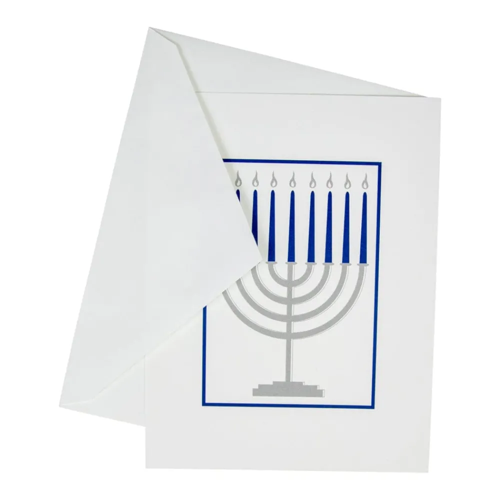 Caspari Christmas And Holiday Cards|Boxed Holiday Cards|Menorah Foil Embossed Large Boxed Christmas Cards - includes 10 Cards & Envelopes