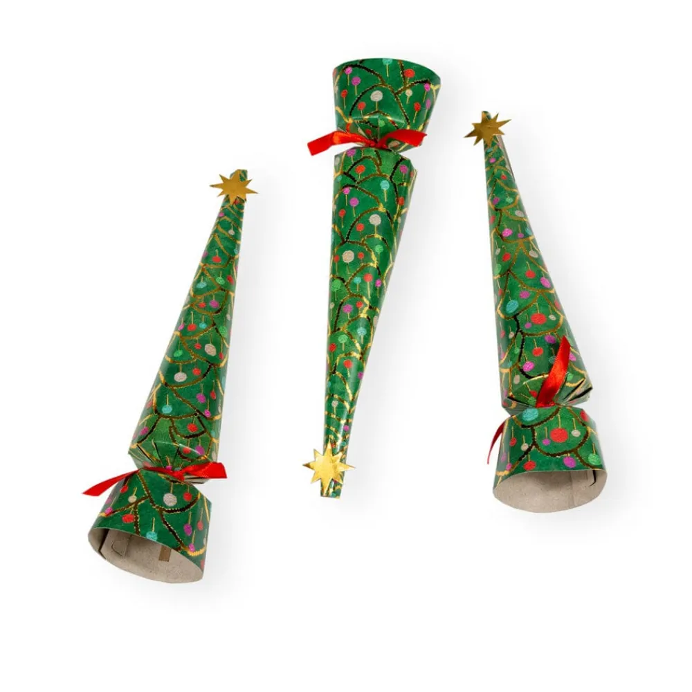 Caspari Christmas Crackers|Celebration Crackers|Merry And Bright Christmas Cone Crackers - 8 Per Box