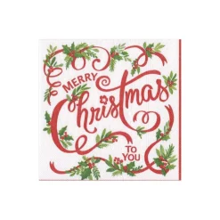 Caspari Christmas Napkins|Paper Cocktail Napkins|Merry Christmas to You Paper Cocktail Napkins - 20 Per Package