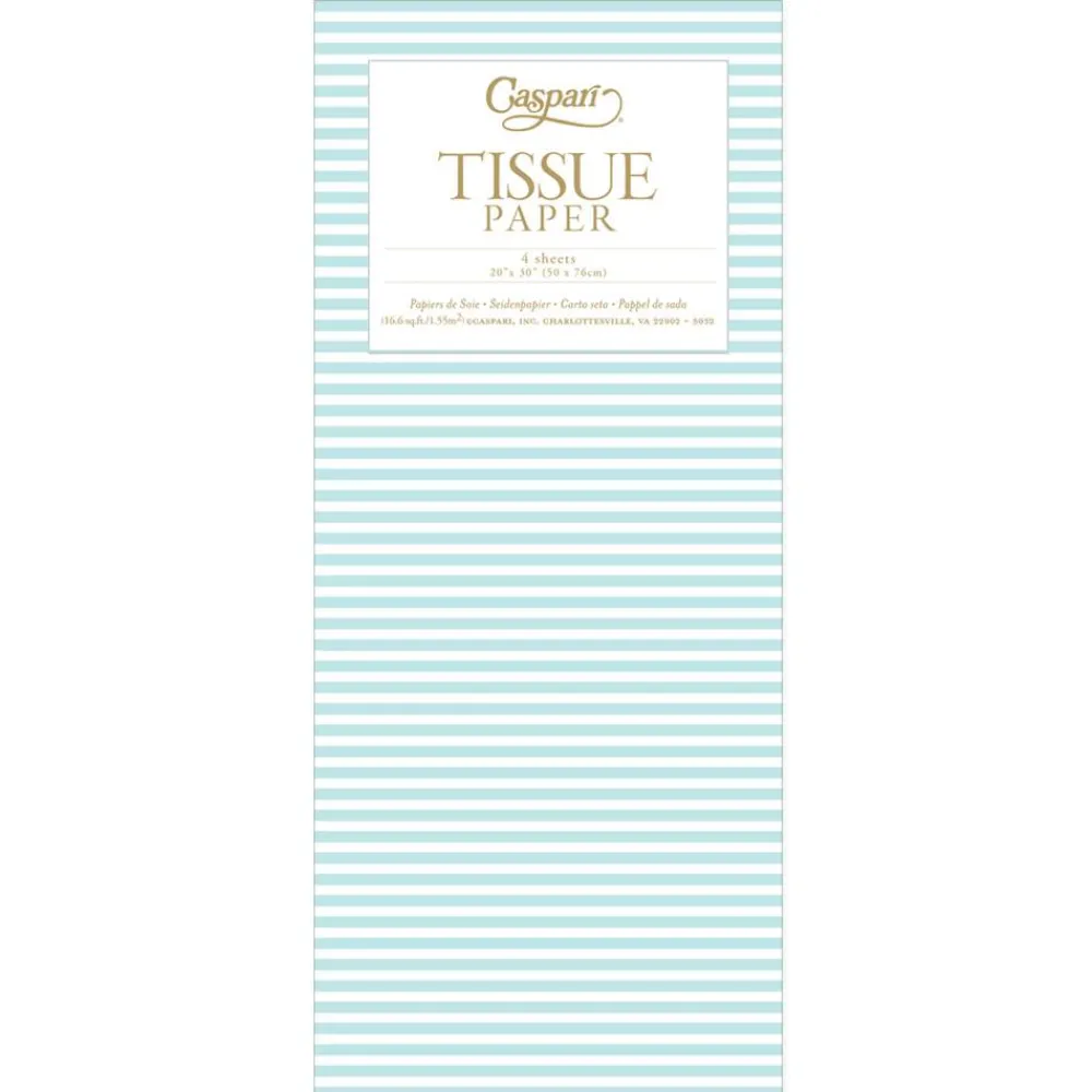 Caspari Bridal Shower|Tissue Paper|Mini Stripe Tissue Paper in Robin's Egg - 4 Sheets Included