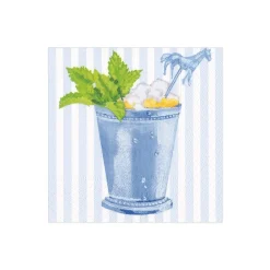 Caspari Paper Cocktail Napkins|Mint Julep Paper Cocktail Napkins in Blue - 20 Per Package