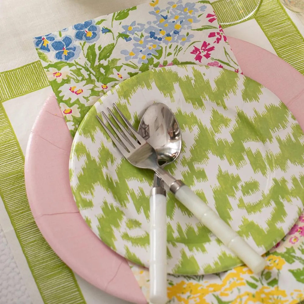 Caspari Paper Salad And Dessert Plates|Modern Moiré Paper Salad & Dessert Plates in Green - 8 Per Package