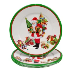 Caspari Christmas Plates|Paper Dinner Plates|Mr. Claus Paper Dinner Plates - 8 Per Package