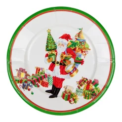 Caspari Christmas Plates|Mr. Claus Paper Salad & Dessert Plates - 8 Per Package