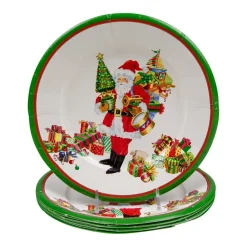 Caspari Christmas Plates|Mr. Claus Paper Salad & Dessert Plates - 8 Per Package