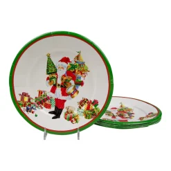 Caspari Christmas Plates|Mr. Claus Paper Salad & Dessert Plates - 8 Per Package