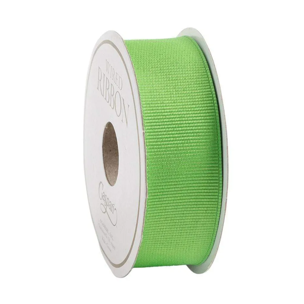 Caspari Christmas Ribbons & Bows|Ribbons & Bows|Narrow Lime Green Grosgrain Satin Wired Ribbon - 8 Yard Spool