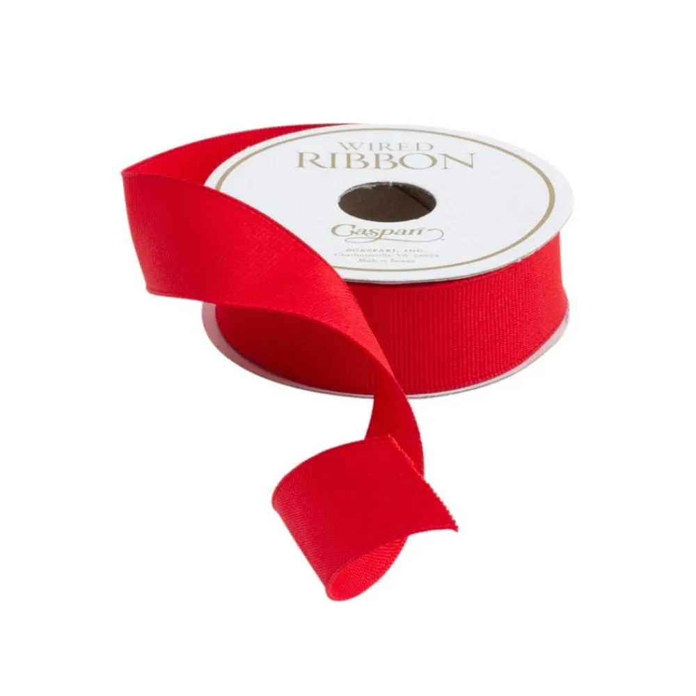 Caspari Christmas Ribbons & Bows|Birthday|Narrow Red Grosgrain Wired Ribbon - 8 Yard Spool