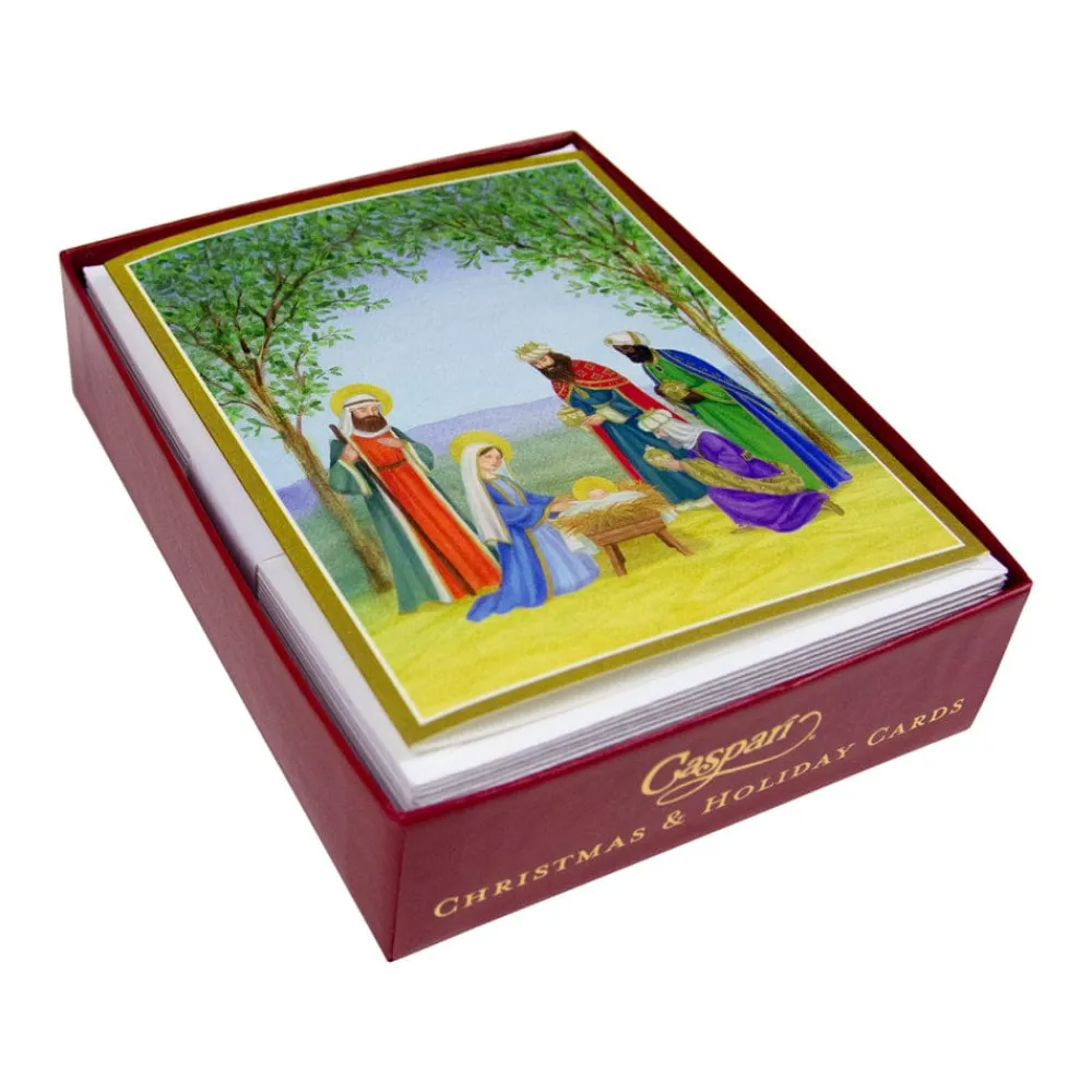 Caspari Christmas And Holiday Cards|Boxed Holiday Cards|Nativity Scene Petite Boxed Christmas Cards - includes 15 cards & envelopes