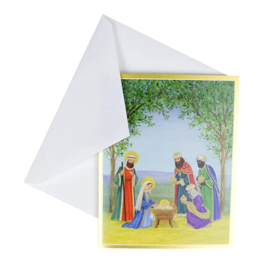 Caspari Christmas And Holiday Cards|Boxed Holiday Cards|Nativity Scene Petite Boxed Christmas Cards - includes 15 cards & envelopes