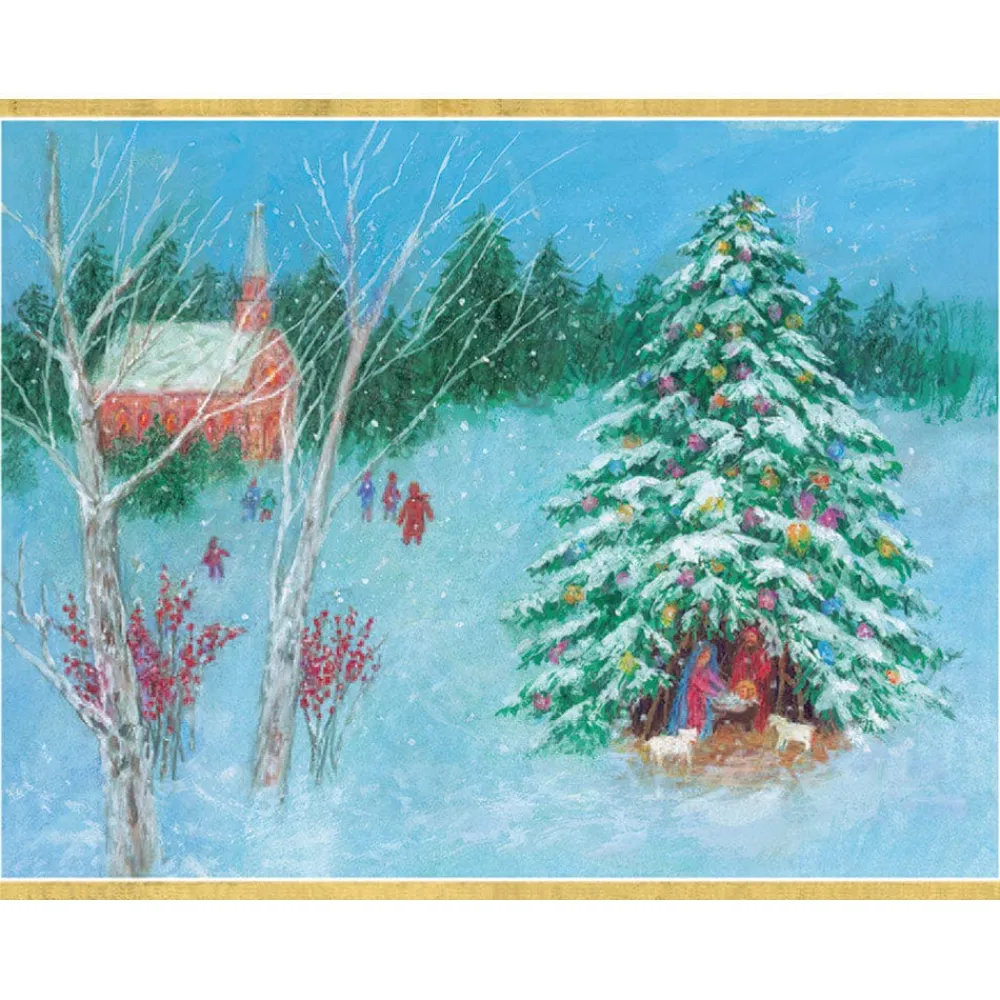 Caspari Christmas And Holiday Cards|Boxed Holiday Cards|Nativity with Tree Classic Boxed Christmas Cards - includes 15 cards & envelopes
