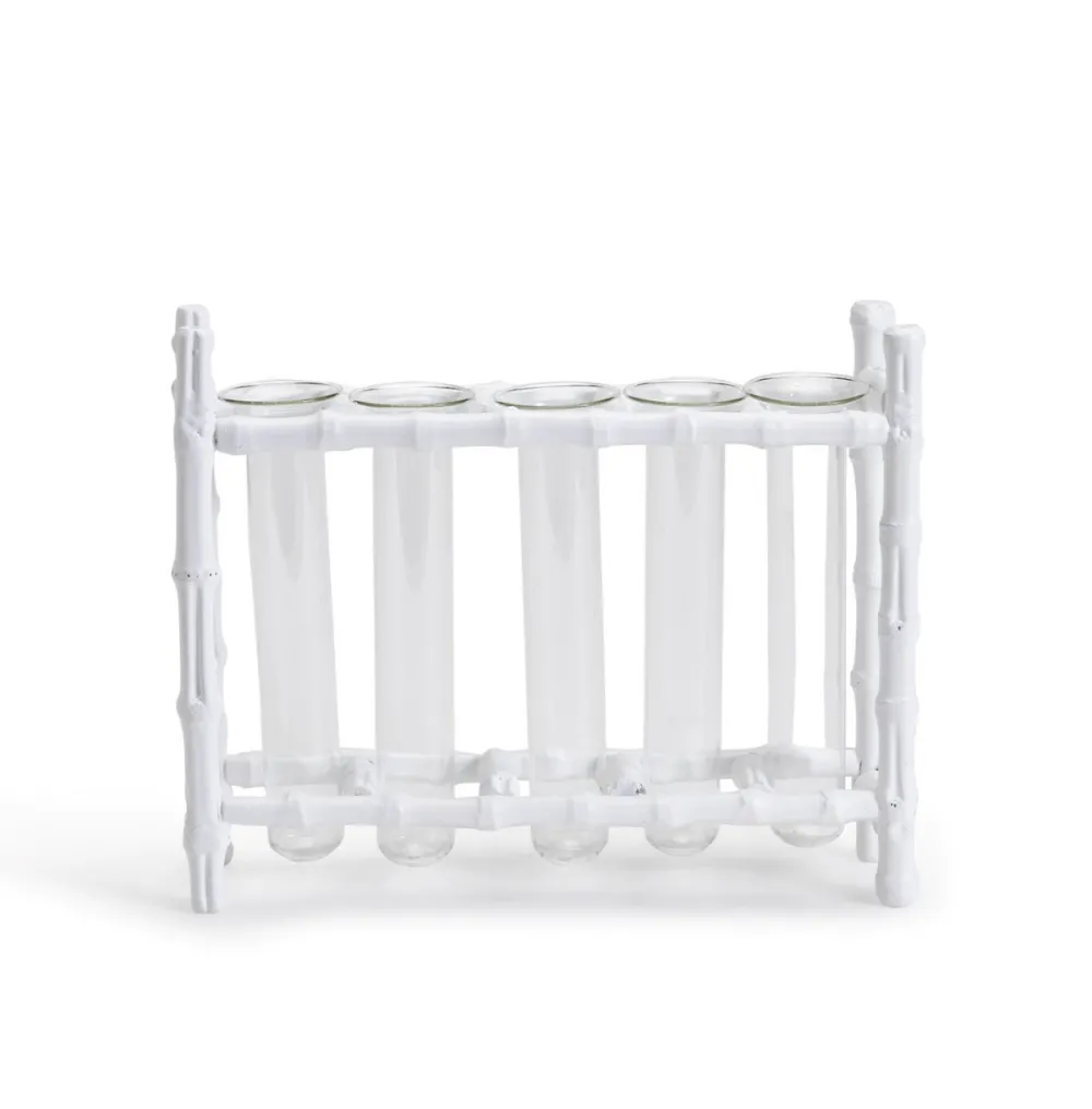 Two's Company Summer Picnic|Engagement Party|Natural Bamboo Vase With 5 Glass Tubes in White