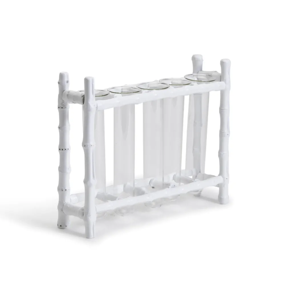 Two's Company Summer Picnic|Engagement Party|Natural Bamboo Vase With 5 Glass Tubes in White