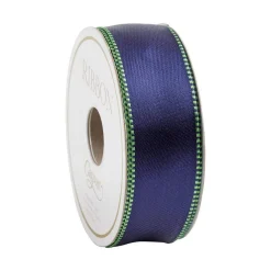 Caspari Ribbons & Bows|Navy & Green Reversible Satin Wired Ribbon - 10 Yard Spool