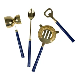 Caspari Cocktail Party|Bar Tools & Acrylic Barware|Navy & Shiny Brass Bar Tool Sets