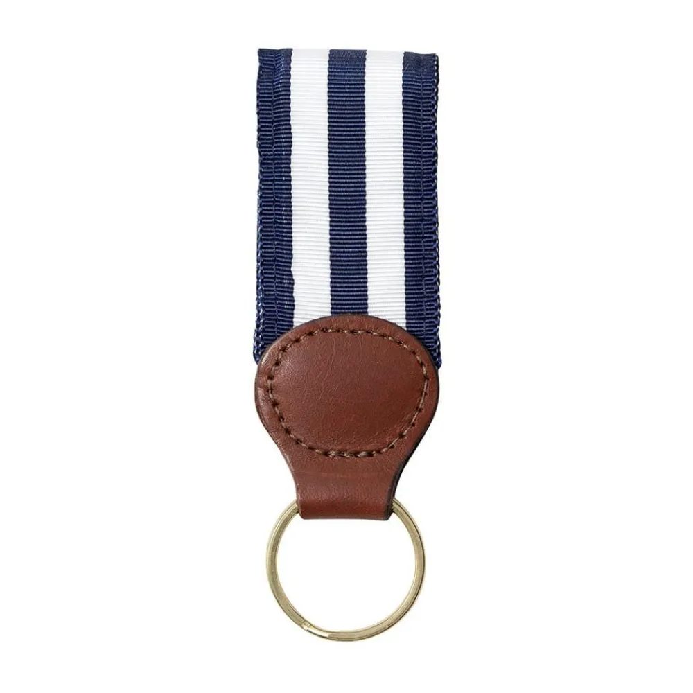 Barrons-Hunter Father'S Day|Navy & White Key Ring with Leather Trim