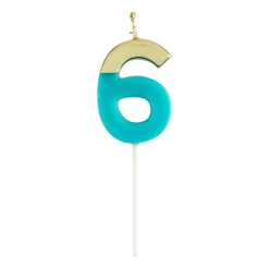 Caspari Birthday|Number Candle 6 - Turquoise