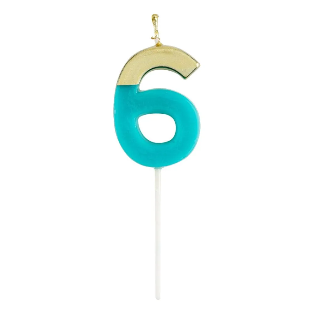 Caspari Birthday|Number Candle 6 - Turquoise