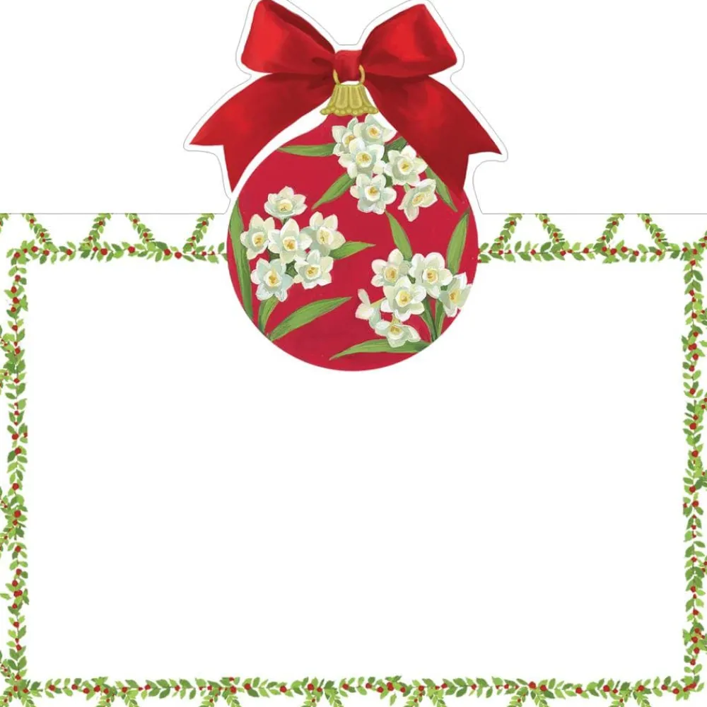 Caspari Christmas Place Cards|Place Cards|Ornament and Trellis Die-Cut Place Cards - 8 Per Package