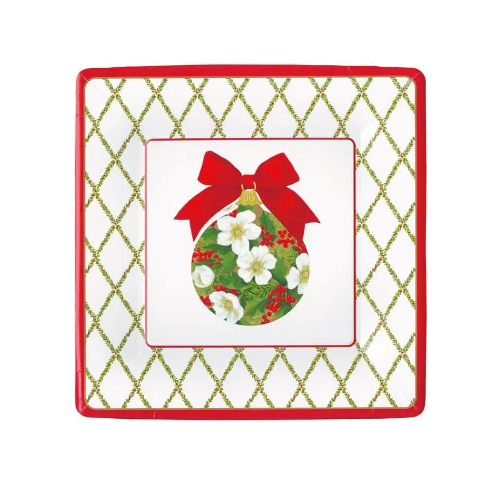 Caspari Christmas Plates|Paper Salad And Dessert Plates|Ornament and Trellis Paper Salad & Dessert Plates - 8 Per Package