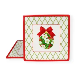 Caspari Christmas Plates|Paper Dinner Plates|Ornament and Trellis Paper Dinner Plates - 8 Per Package