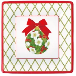 Caspari Christmas Plates|Paper Dinner Plates|Ornament and Trellis Paper Dinner Plates - 8 Per Package