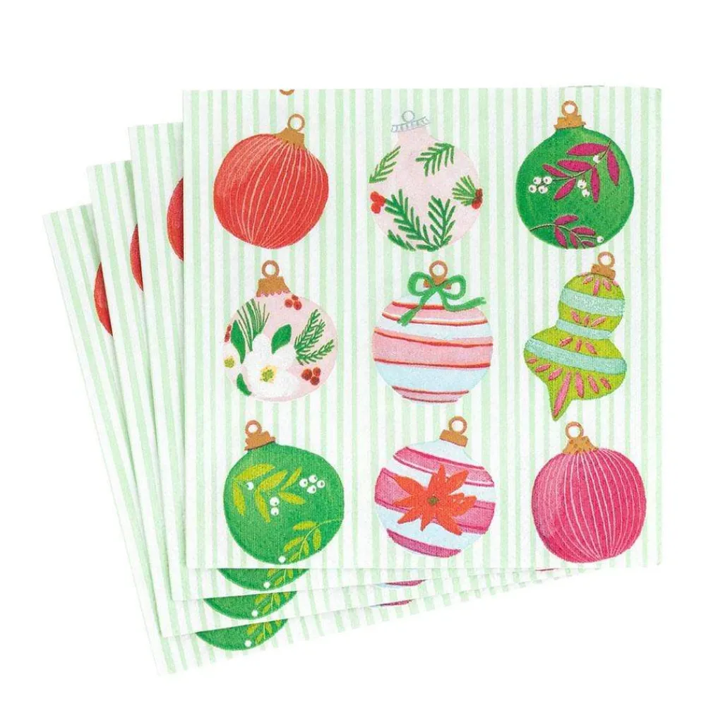 Caspari Christmas Napkins|Paper Luncheon Napkins|Painted Ornaments Paper Luncheon Napkins - 20 Per Package