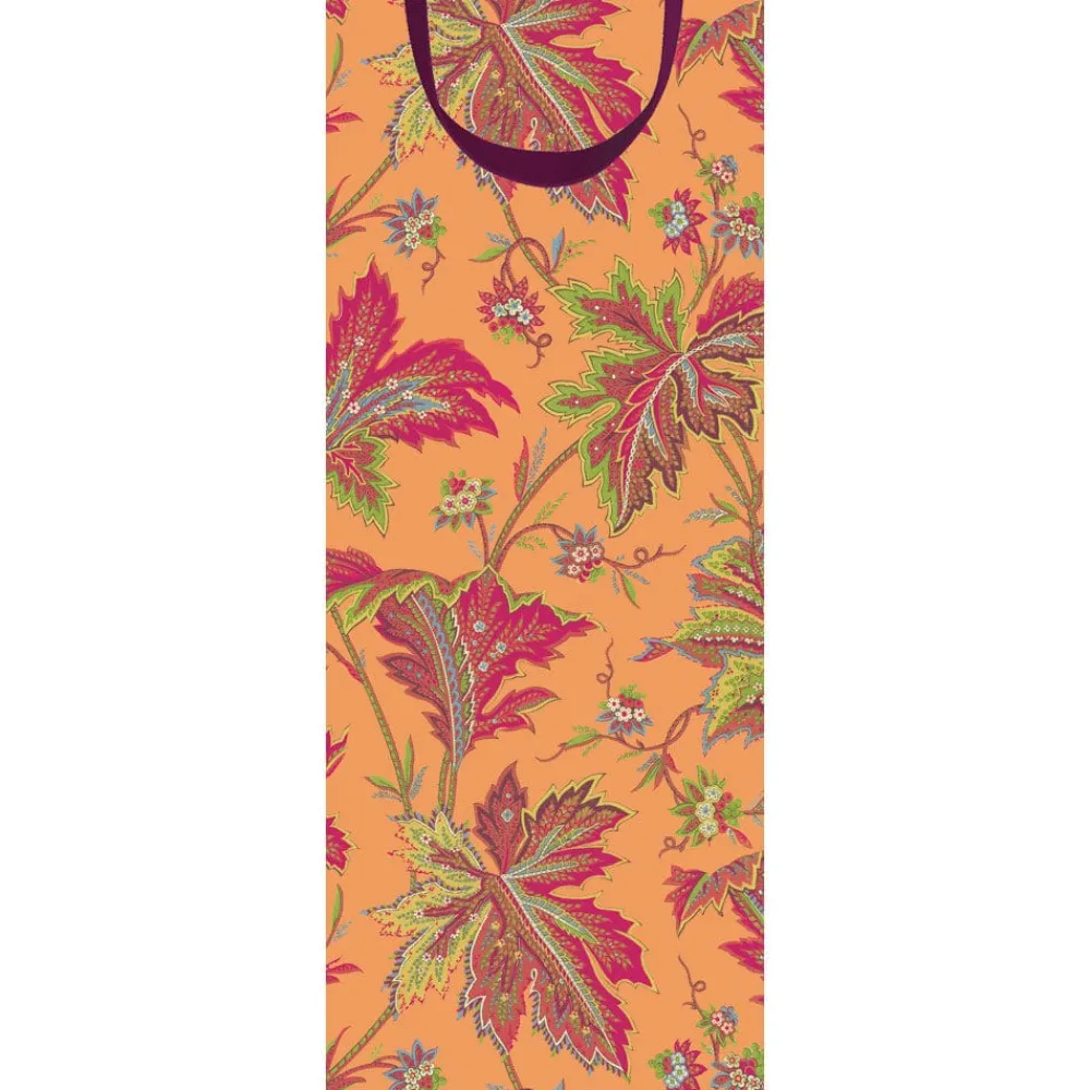 Caspari Gift & Bottle Bags|Paisley Leaves Coral Gift Bags - includes 1 Gift Bags