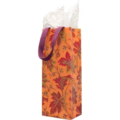 Caspari Gift & Bottle Bags|Paisley Leaves Coral Gift Bags - includes 1 Gift Bags