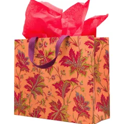 Caspari Gift & Bottle Bags|Paisley Leaves Coral Gift Bags - includes 1 Gift Bags