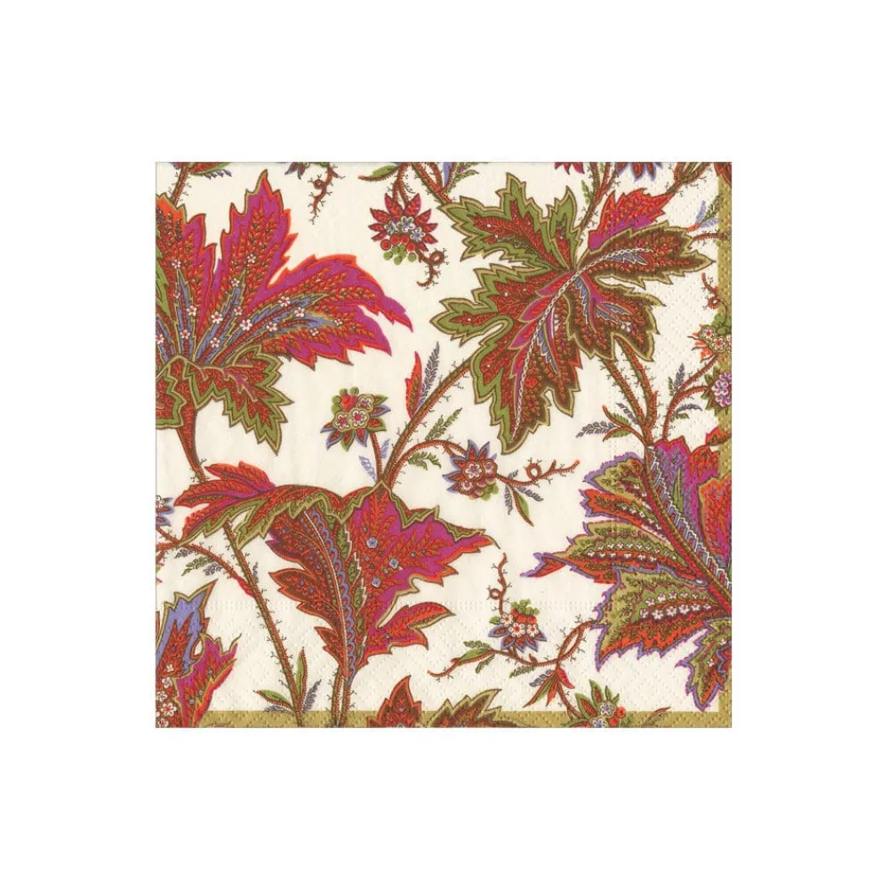 Caspari Boxed Cocktail Napkins|Paisley Leaves Ivory Boxed Cocktail Napkins - includes 12 Boxed Cocktail Napkins