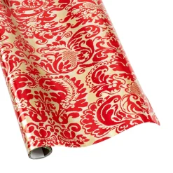 Caspari Christmas Wrapping Paper|Wrapping Paper|Palazzo Foil Metallic Gift Wrapping Paper in Red & Gold - 30" x 6' Roll
