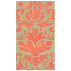 Caspari Christmas Napkins|Paper Guest Towels|Palazzo Paper Guest Towel Napkins in Coral - 15 Per Package